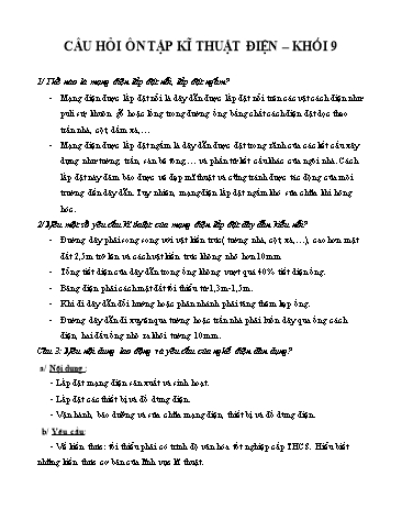 Câu hỏi ôn tập kĩ thuật điện Khối 9