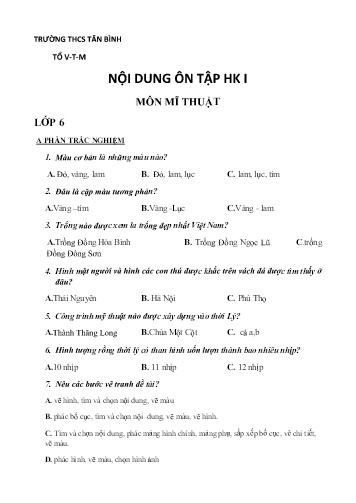 Câu hỏi ôn tập kiểm tra học kỳ II môn Mĩ thuật Khối THCS - Trường THCS Tân Bình