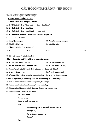 Câu hỏi ôn tập môn Tin học Lớp 8 - Bài 6+7