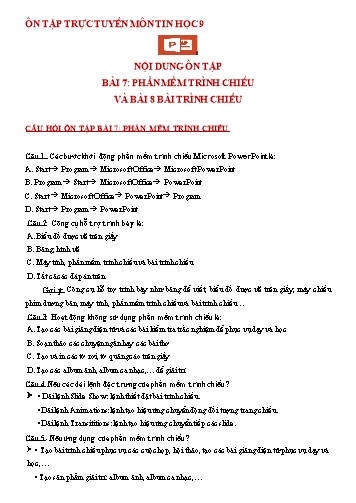 Câu hỏi ôn tập môn Tin học Lớp 9 - Bài 7+8