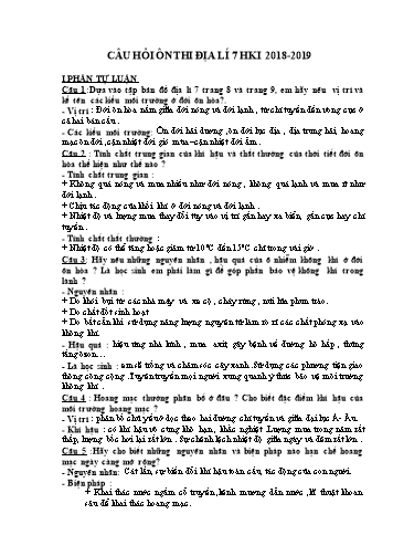 Câu hỏi ôn thi học kì I môn Địa lí Lớp 7 - Năm học 2018-2019