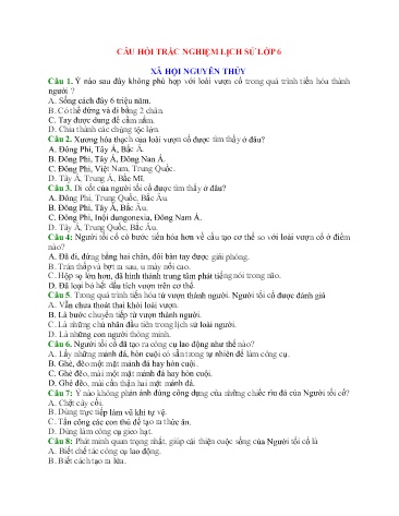 Câu hỏi trắc nghiệm Lịch sử Lớp 6