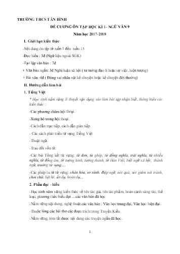 Đề cương ôn tập học kì 1 môn Ngữ văn 9 - Năm học 2017-2018 - Trường THCS Tân Bình