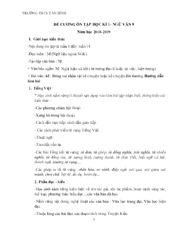 Đề cương ôn tập học kì 1 môn Ngữ văn 9 - Năm học 2018-2019 - Trường THCS Tân Bình