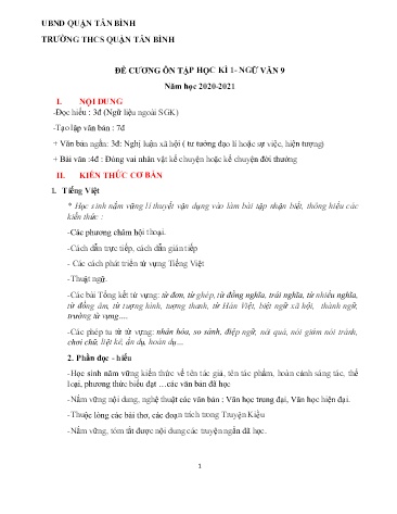 Đề cương ôn tập học kì 1 môn Ngữ văn 9 - Năm học 2020-2021 - Trường THCS Tân Bình