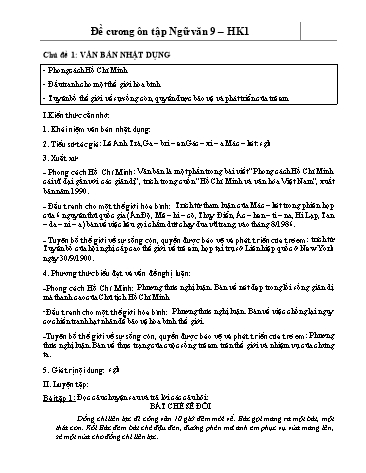 Đề cương ôn tập học kì 1 môn Ngữ văn 9