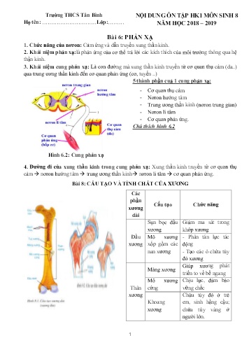 Đề cương ôn tập học kì 1 môn Sinh học 8 - Năm học 2017-2018 - Trường THCS Tân Bình