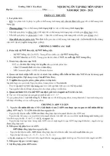 Đề cương ôn tập học kì 1 môn Sinh học 9 - Năm học 2020-2021 - Trường THCS Tân Bình