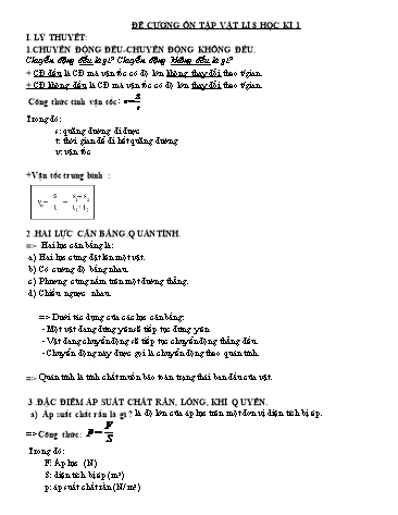 Đề cương ôn tập học kì 1 môn Vật lí 8