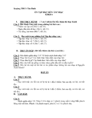 Đề cương ôn tập học kì 2 môn Âm nhạc Khối THCS - Năm học 2016-2017 - Trường THCS Tân Bình