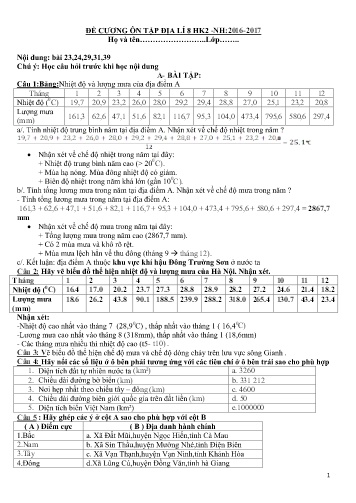 Đề cương ôn tập học kì 2 môn Địa lý 8 - Năm học 2016-2017