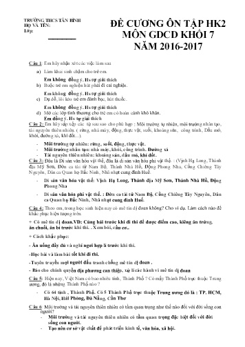 Đề cương ôn tập học kì 2 môn Giáo dục công dân 7 - Năm học 2016-2017 - Trường THCS Tân Bình