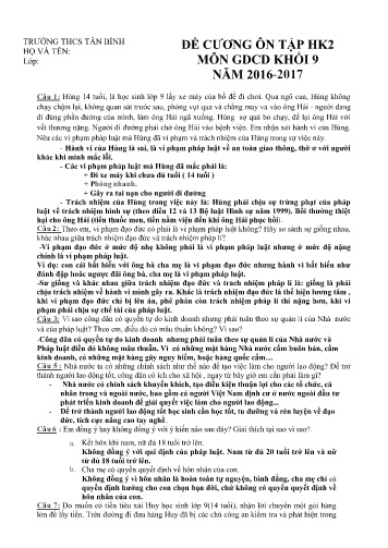 Đề cương ôn tập học kì 2 môn Giáo dục công dân 9 - Năm học 2016-2017 - Trường THCS Tân Bình