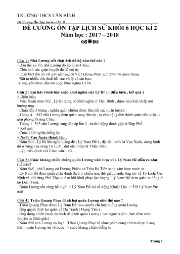 Đề cương ôn tập học kì 2 môn Lịch sử 6 - Năm học 2017-2018 - Trường THCS Tân Bình