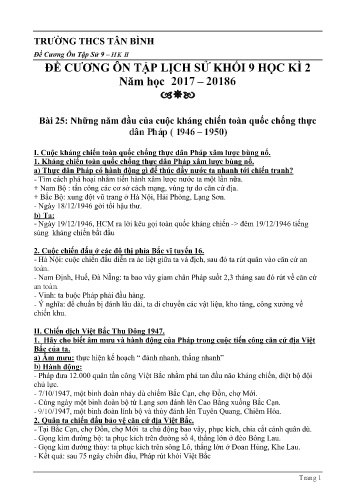 Đề cương ôn tập học kì 2 môn Lịch sử 9 - Năm học 2017-2018 - Trường THCS Tân Bình