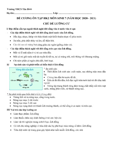 Đề cương ôn tập học kì 2 môn Sinh học 7 - Năm học 2020-2021 - Trường THCS Tân Bình