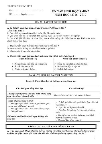 Đề cương ôn tập học kì 2 môn Sinh học 8 - Năm học 2016-2017 - Trường THCS Tân Bình
