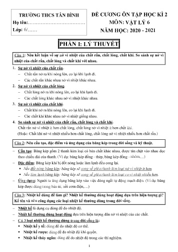Đề cương ôn tập học kì 2 môn Vật lý 6 - Năm học 2020-2021 - Trường THCS Tân Bình