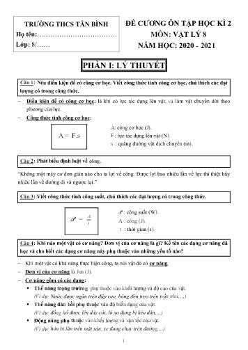 Đề cương ôn tập học kì 2 môn Vật lý 8 - Năm học 2020-2021 - Trường THCS Tân Bình