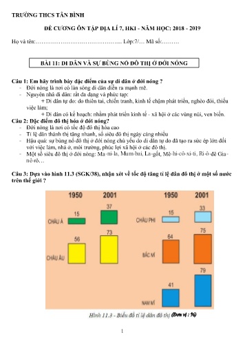 Đề cương ôn tập học kì I môn Địa lí 7 - Năm học 2018-2019 - Trường THCS Tân Bình