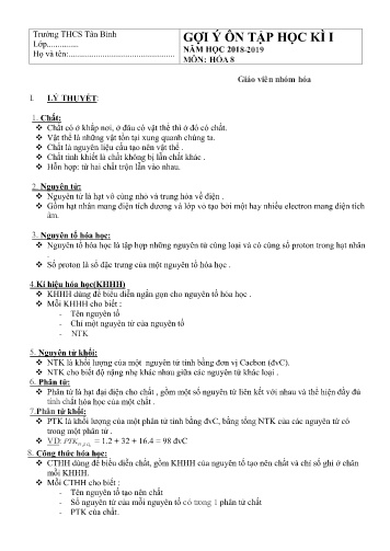 Đề cương ôn tập học kì I môn Hóa học 8 - Năm học 2018-2019 - Trường THCS Tân Bình