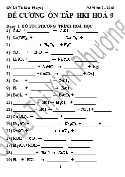 Đề cương ôn tập học kì I môn Hóa học Lớp 9 - Năm học 2017-2018 - Lê Thị Kim Phượng