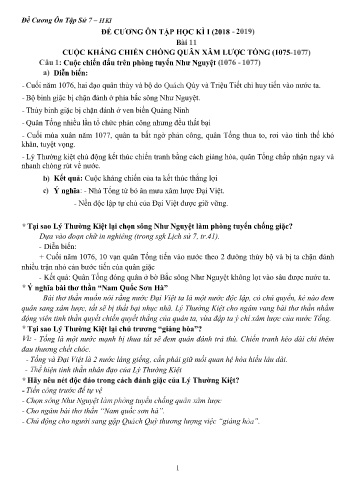 Đề cương ôn tập học kì I môn Lịch sử 7 - Năm học 2018-2019