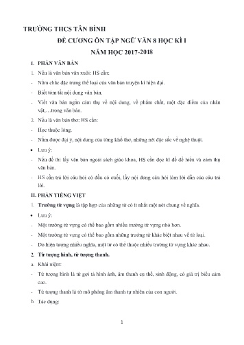 Đề cương ôn tập học kì I môn Ngữ văn 8 - Năm học 2017-2018 - Trường THCS Tân Bình