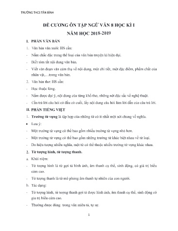 Đề cương ôn tập học kì I môn Ngữ văn 8 - Năm học 2018-2019 - Trường THCS Tân Bình