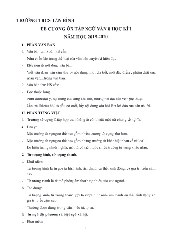 Đề cương ôn tập học kì I môn Ngữ văn 8 - Năm học 2019-2020 - Trường THCS Tân Bìn