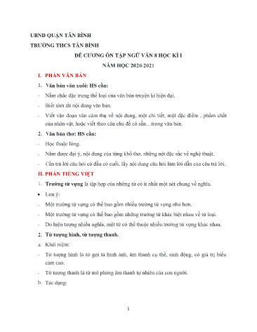 Đề cương ôn tập học kì I môn Ngữ văn 8 - Năm học 2020-2021 - Trường THCS Tân Bình