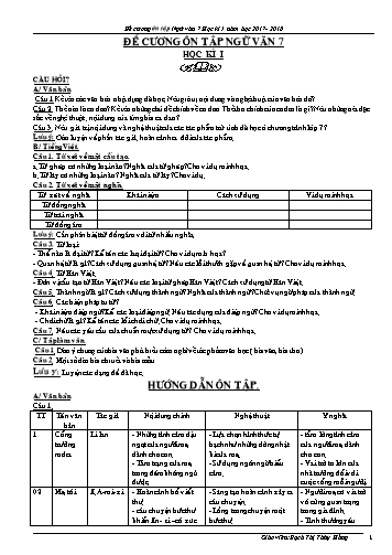 Đề cương ôn tập học kì I môn Ngữ văn Lớp 7 - Năm học 2017-2018