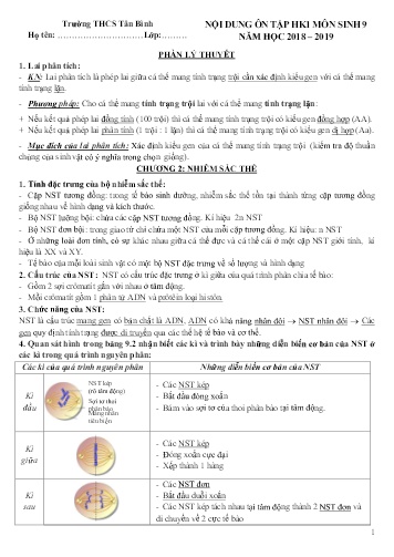 Đề cương ôn tập học kì I môn Sinh học 9 - Năm học 2018-2019 - Trường THCS Tân Bình