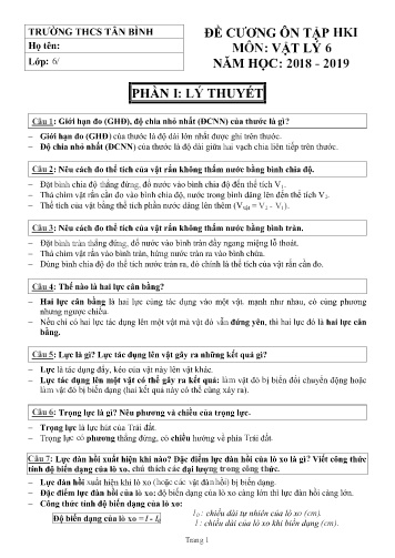 Đề cương ôn tập học kì I môn Vật lý 6 - Năm học 2018-2019 - Trường THCS Tân Bình
