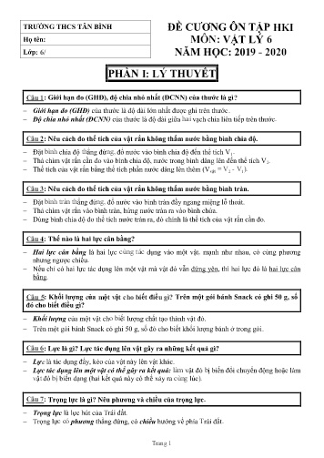 Đề cương ôn tập học kì I môn Vật lý 6 - Năm học 2019-2020 - Trường THCS Tân Bình