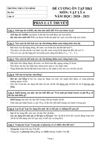 Đề cương ôn tập học kì I môn Vật lý 6 - Năm học 2020-2021 - Trường THCS Tân Bình