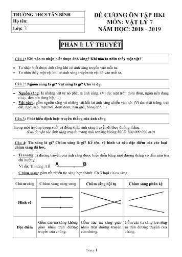 Đề cương ôn tập học kì I môn Vật lý 7 - Năm học 2018-2019 - Trường THCS Tân Bình