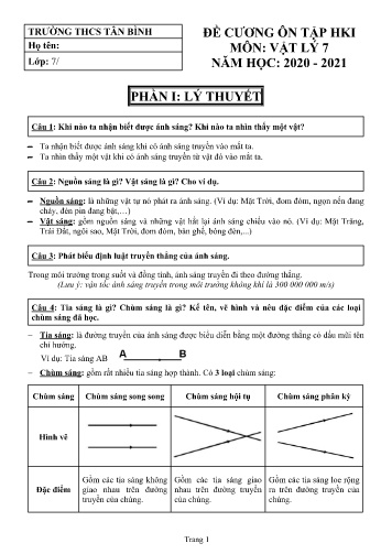 Đề cương ôn tập học kì I môn Vật lý 7 - Năm học 2020-2021 - Trường THCS Tân Bình