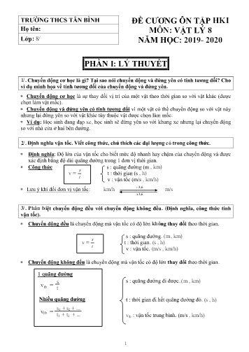 Đề cương ôn tập học kì I môn Vật lý 8 - Năm học 2019-2020 - Trường THCS Tân Bình