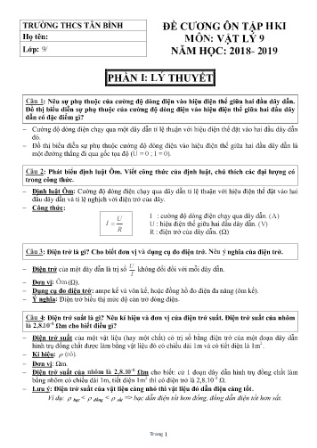 Đề cương ôn tập học kì I môn Vật lý 9 - Năm học 2018-2019 - Trường THCS Tân Bình