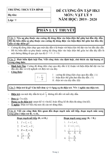 Đề cương ôn tập học kì I môn Vật lý 9 - Năm học 2019-2020 - Trường THCS Tân Bình