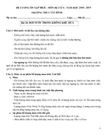 Đề cương ôn tập học kì II môn Địa lí 6 - Năm học 2018-2019 - Trường THCS Tân Bình