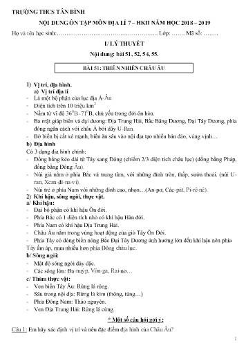 Đề cương ôn tập học kì II môn Địa lí 7 - Năm học 2018-2019 - Trường THCS Tân Bình