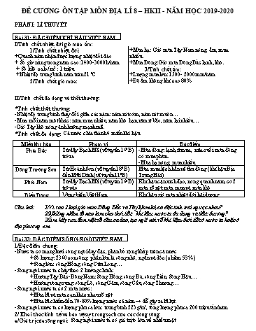 Đề cương ôn tập học kì II môn Địa lí 8 - Năm học 2019-2020