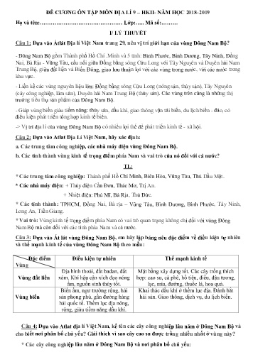 Đề cương ôn tập học kì II môn Địa lí 9 - Năm học 2018-2019