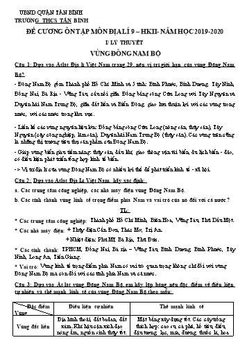Đề cương ôn tập học kì II môn Địa lí 9 - Năm học 2019-2020 - Trường THCS Tân Bình