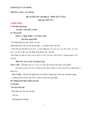 Đề cương ôn tập học kì II môn Ngữ văn 8 - Năm học 2020-2021 - Trường THCS Tân Bình