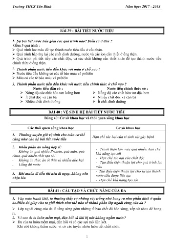 Đề cương ôn tập học kì II môn Sinh học 8 - Năm học 2017-2018 - Trường THCS Tân Bình