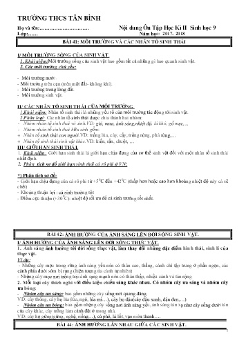 Đề cương ôn tập học kì II môn Sinh học 9 - Năm học 2017-2018 - Trường THCS Tân Bình