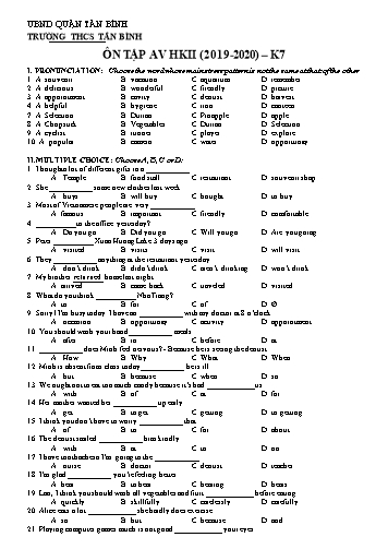 Đề cương ôn tập học kì II môn Tiếng Anh Khối 7 - Năm học 2019-2020 - Trường THCS Tân Bình